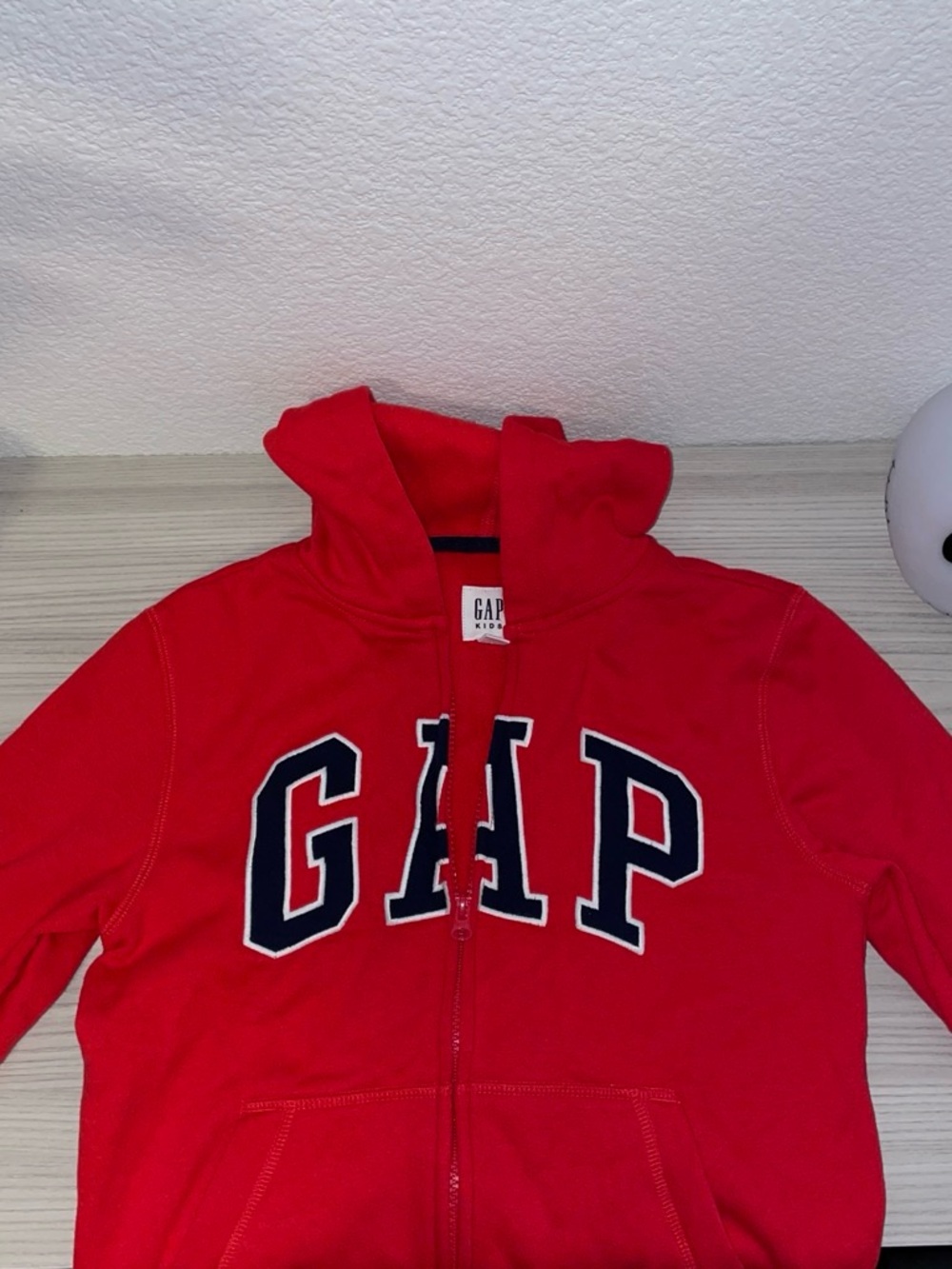 GAP Kids Bright Red Hooded Zip-Up with Navy Logo